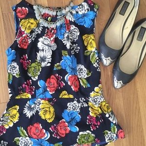Banana Republic Navy Floral Peplum Tank